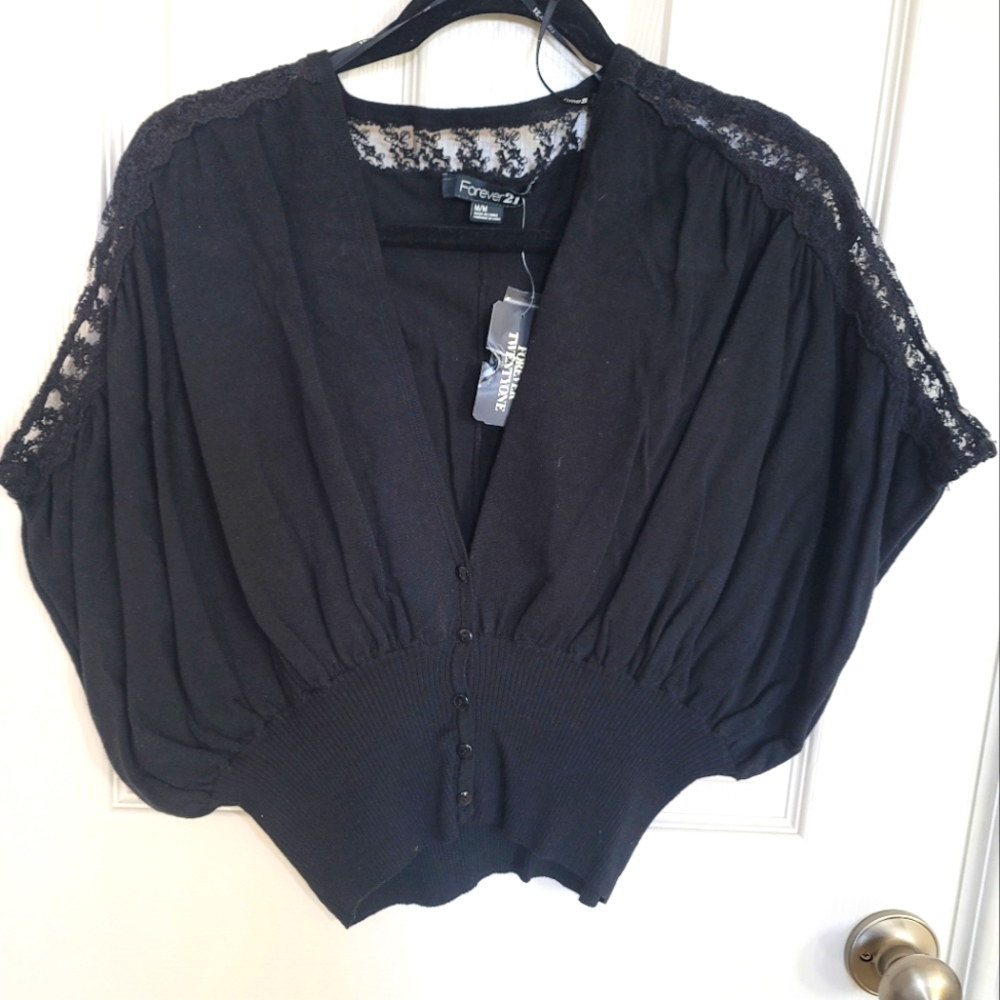 Forever21 short sleeve lace drape cardigan